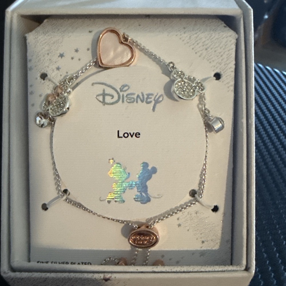 Disney Bracelet Love Minnie & Mickey Mouse Fine Silver Plated Adjustable
